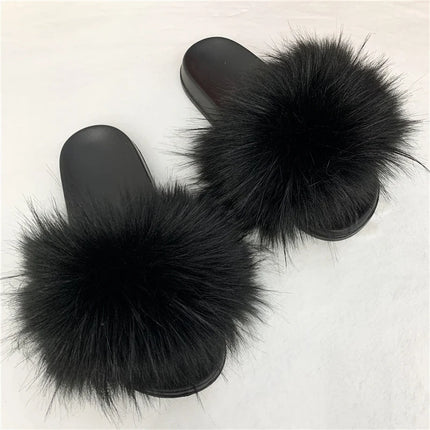 Fluffy Slippers for Women Soft Faux Fur Women's Summer Slippers Stylish Open Toe Sandals Comfy Fuzzy Indoor Outdoor Beach Shoes