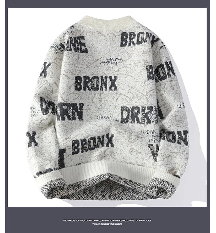Autumn Winter Men's New Letter Sweater, High-quality Men's Brand Pullover, Warm Knit Tops High Street Trend Base Shirt