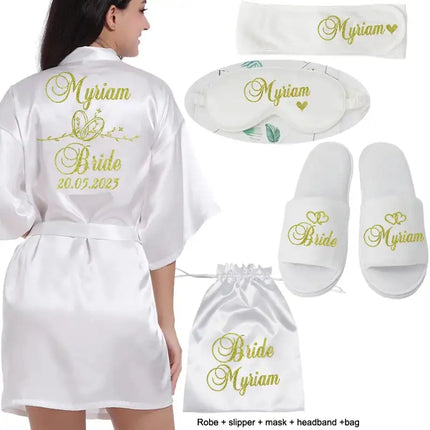 Logo personalizzato Data di matrimonio Nome Accappatoio Abito da sposa in seta sintetica Sposa Damigella d'onore Abiti da sposa Donna Bachelorette Preparewear platinumshop