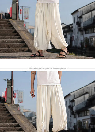 Pantaloni a Gamba Larga Stile Etnico per Uomo, Pantaloni in Lino Comodi e Traspiranti, Pantaloni da Ballo, Abbigliamento Casual Quotidiano, Pantaloni Hanfu, Taglie Fino a 8XL