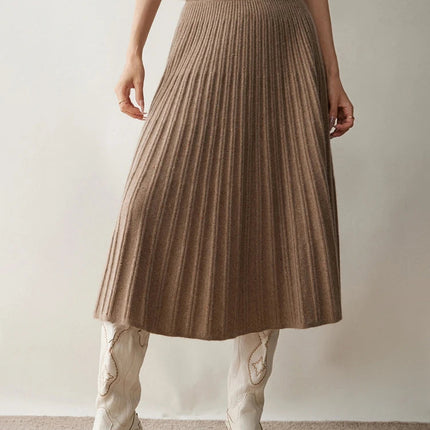 Chic Women's Cashmere Pleated A-line Skirt Autumn Winter 100% Cashmere Knitted Colorful Dots Decoration Elastic Waist Soft Dress PlatiNum