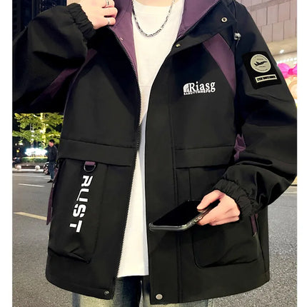 Men's Hooded Casual Jackets 2026 Spring Autumn Streetwear Windbreaker Loose Cargo Outdoor Coats Youth Daily Wear Tops Clothing