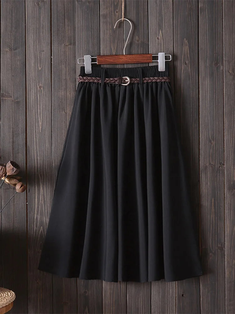 Gonna estiva midi al ginocchio da donna con cintura Gonna da scuola a pieghe a vita alta da donna coreana alla moda femminile