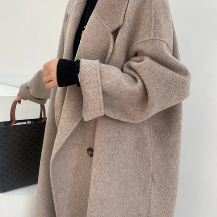 Women And Men Unisex Thicken Warm X-long Alpaca Woolen Overcoat Winter Cashmere Wool Maxi Loose Coat Oversize Cloak Outsize