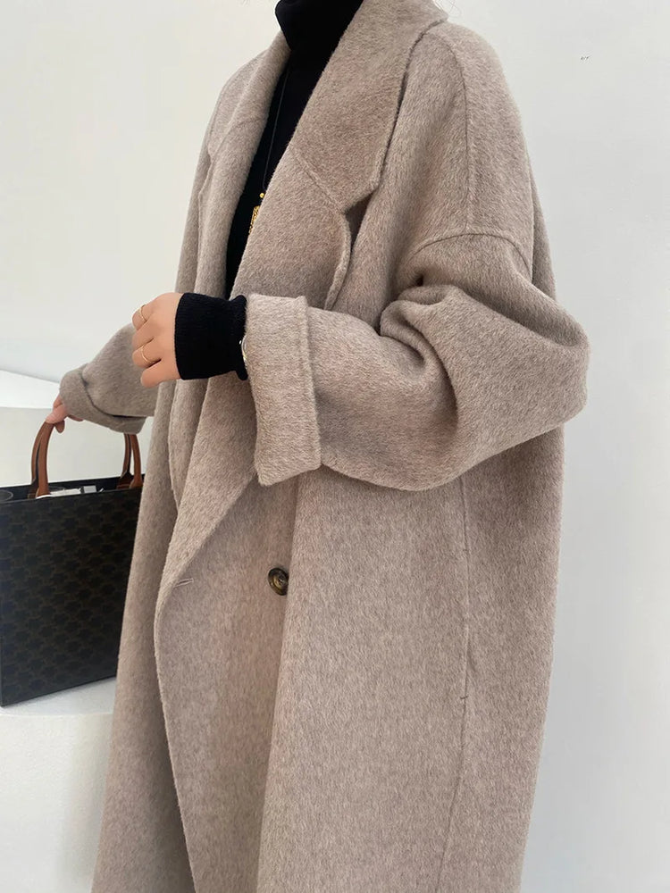 Women And Men Unisex Thicken Warm X-long Alpaca Woolen Overcoat Winter Cashmere Wool Maxi Loose Coat Oversize Cloak Outsize