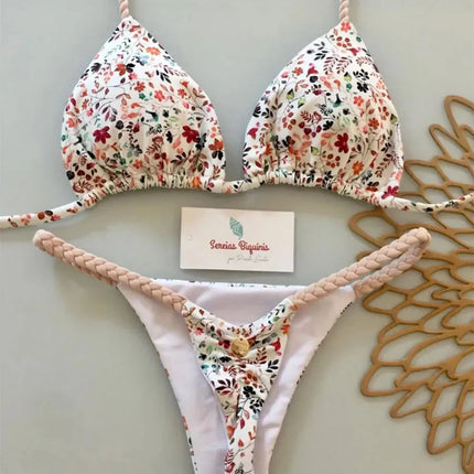 2026 Women's Bikini Swimsuit Sexy Tie Solid Color Split Women's 2-Piece Set Micro Swimwear