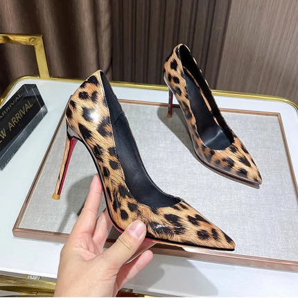 2025 New High Heels Women's Thin Heel French Sexy Leopard Pattern Internet Red Single Shoe 12CM Large Widening Thin Heel PlatiNum