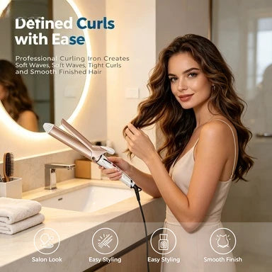 Electric Hair Styling Tool Set, Ceramic Flat Iron & Curling Wand, Adjustable Temperature Hot Styling Appliance for Household Daily Hair‑Dressing