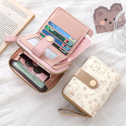 2026Cute Cat Wallets for Women Card Holder Small Purses with Zip Coin Pocket High Quality Square Hand Bags PlatiNum