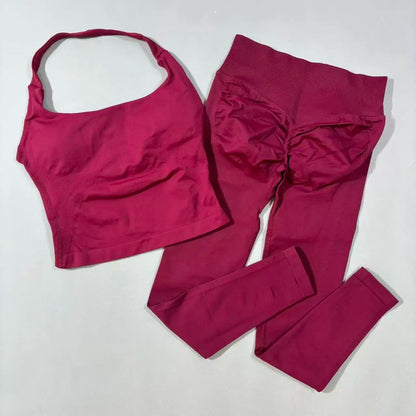 Yoga Gym Set 2 Piece Women Strappy Yoga Bra Top Workout Scrunch Shorts Sports Suit Fitness Clothes Seamless Yoga