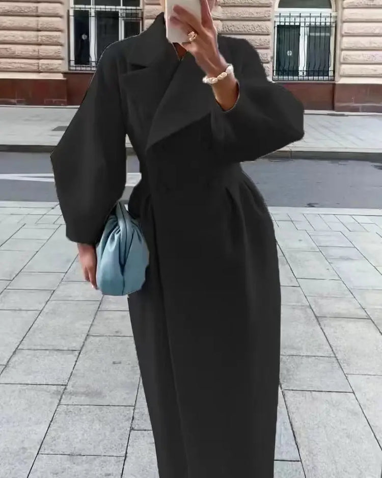 European American Retro Court Style Wool Coat, Long Length with Big Lapel & Lantern Sleeves, New Autumn Winter Outerwear