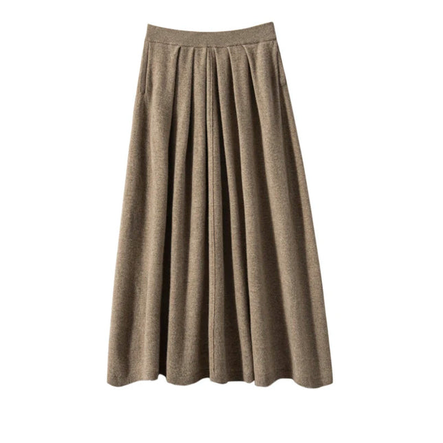 New Chic Women High Quality  100% Cashmere Knitted Skirt  Multicolor Pleated Skirt Autumn Winter Thick Vintage Simple Style PlatiNum