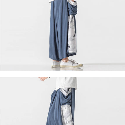 Pantaloni da uomo estivi Harajuku Harem Pantaloni da jogging in cotone di lino Pantaloni al polpaccio da uomo Allentati Costume giapponese vintage Ukiyo-e Pantaloni con stampa