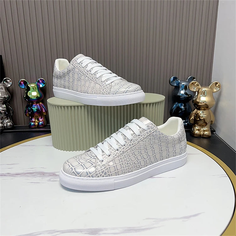 Men's High Quality Flats Cow Leather Sneakers Flat Round Toe Laces Black Daily Board Casual Shoes Luxury Business Footwear