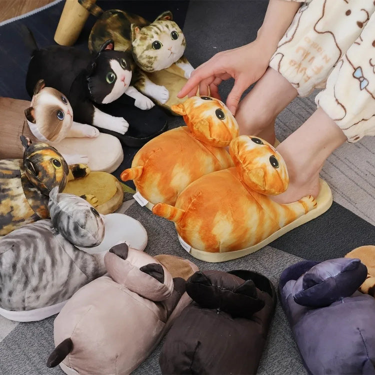 Tortoiseshell Cat EVA Cat Hugging Slippers Soft Creative Plush Kitty Slippers Cozy Animal Winter Fluffy Slides Women