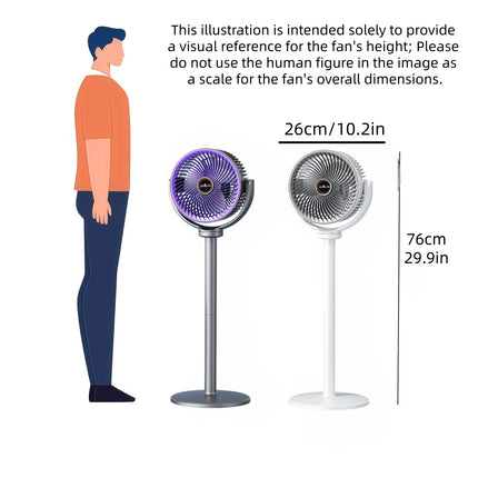 Ventilatore a piantana e da tavolo 2-in-1 moderno, circolatore d'aria a 5 velocità, flusso d'aria a spirale, altezza regolabile, per casa, camera da letto, ufficio