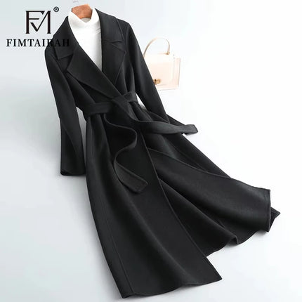 Fimtairah 100% Wool Coat women's Autumn/Winter   coat women's mid-length over the knee   slim   wo new double-sided