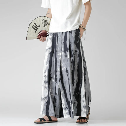 Pantaloncini da uomo casual larghi con stampa da spiaggia, in seta ghiaccio sottile, comodi, a gamba larga, stile Harajuku, streetwear