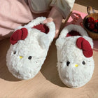 San-Rio Cute Girls Plush Slippers Cartoon Hello Kitty Winter Women Warm Cotton Shoes Female Kawaii Home Thick Sole Shoes Outdoor