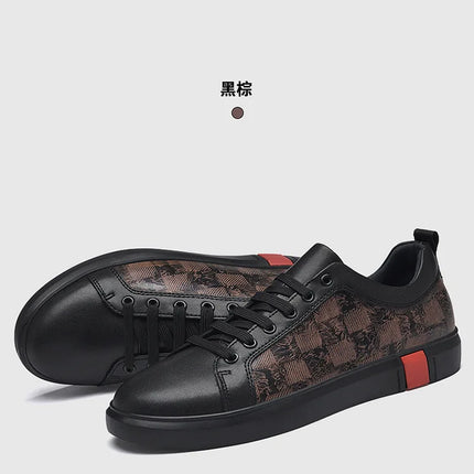 Europe New Shoes for Men Genuine Leather Casual Shoes Cool Black Flat Skateboard Shoes Street Fashion Sneakers