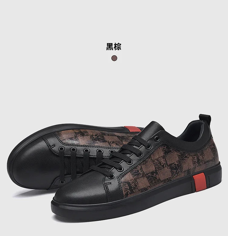 Europe New Shoes for Men Genuine Leather Casual Shoes Cool Black Flat Skateboard Shoes Street Fashion Sneakers