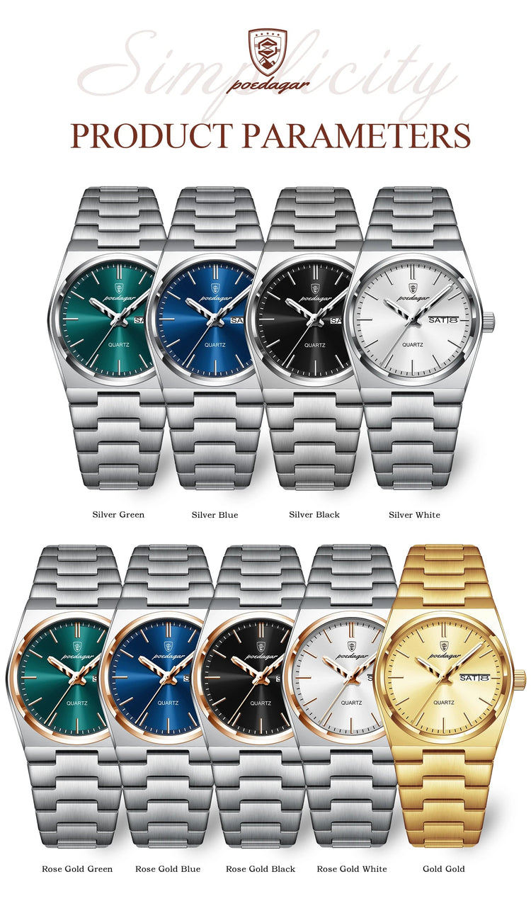 POEDAGAR Orologio da donna alla moda Orologio da polso da donna di lusso luminoso impermeabile in acciaio inossidabile Data settimana Orologi al quarzo da donna Reloj platinumshop
