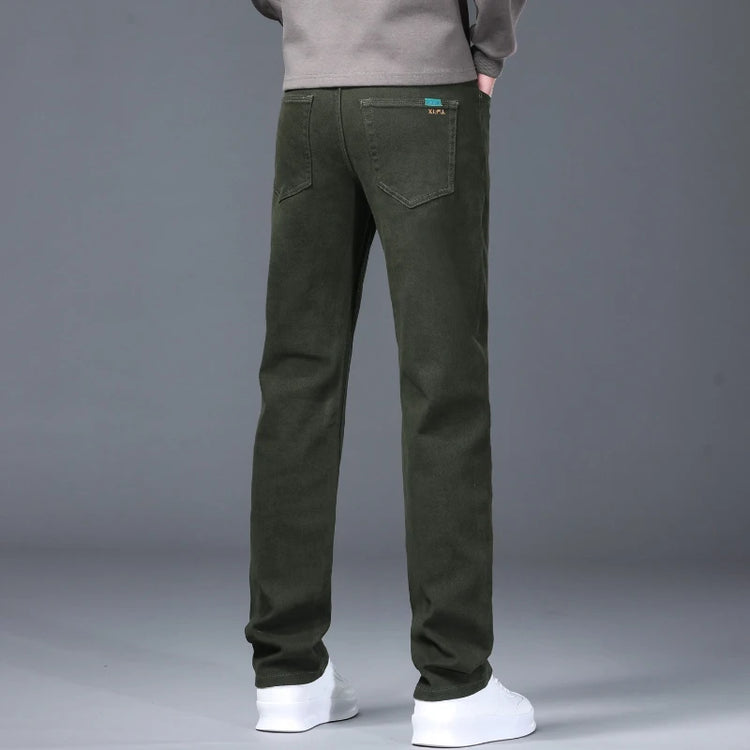Men Straight Fit Jeans Autumn Elastic Soft Comfortable Solid Color Denim Pants Classic Fashion Casual Long Trousers Daily Wear