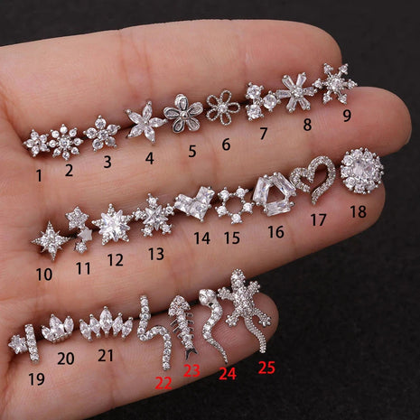 1PC In Acciaio Inox Colore Oro Argento Colore Fiore CZ Trago Cartilagine Elica Stella Dell'orecchio Della Vite Prigioniera Piercing Zircone Daith Orecchino platinumshop