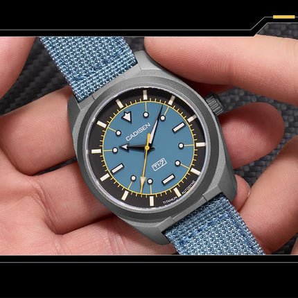 CADISEN TI-7 Autodyne Titanium Steel Automatic Mechanical Canvas Wristwatch MIYOTA 8215 Luminous Sapphire Waterproof Man Watches