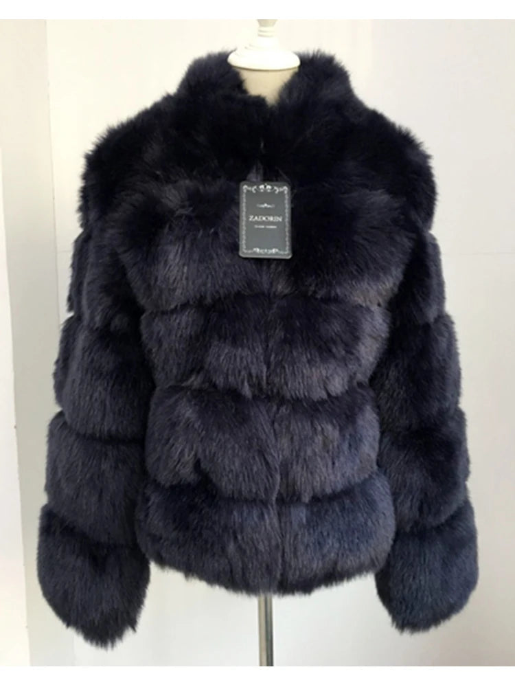 ZADORIN High Quality Thicken Pink Faux Fur Coat Women Winter Stand Collar Long Sleeve Faux Fur Jacket Gilet Fourrure Bontjas