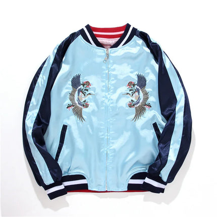 Double Sided Satin Baseball Jacket Women Sukajan Jacket Female Girls Embroidery Coat 2026 Spring Autumn Pink Z1A1