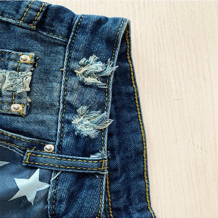 Pantaloncini di jeans con stampa stelle e nappe con bandiera americana estiva da donna Pantaloncini di design con nappe alla moda Pantaloncini casual versatili