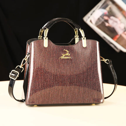 Classic Women's Fashion Shoulder Bag Shiny Leather Crossbody Bag Large Capacity Versatile Luxury Handbag PU Material Medium Size PlatiNum