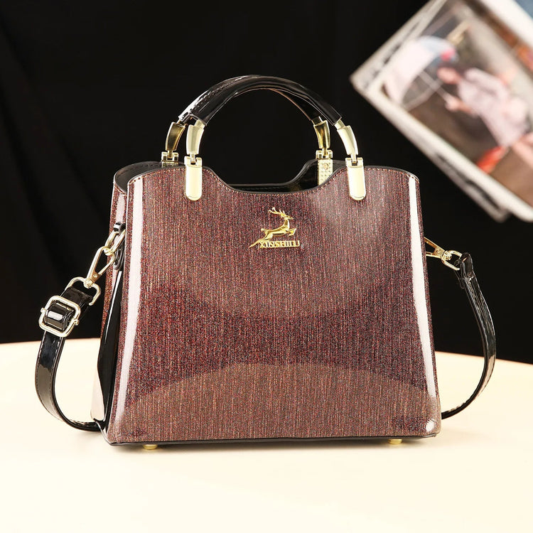 Classic Women's Fashion Shoulder Bag Shiny Leather Crossbody Bag Large Capacity Versatile Luxury Handbag PU Material Medium Size PlatiNum
