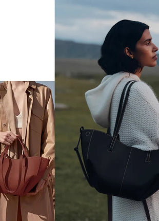 Grande borsa tote in pelle morbida con bordo regolabile, manici lunghi, borsa capiente per lavoro e shopping quotidiano