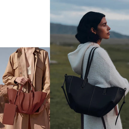 Grande borsa tote in pelle morbida con bordo regolabile, manici lunghi, borsa capiente per lavoro e shopping quotidiano