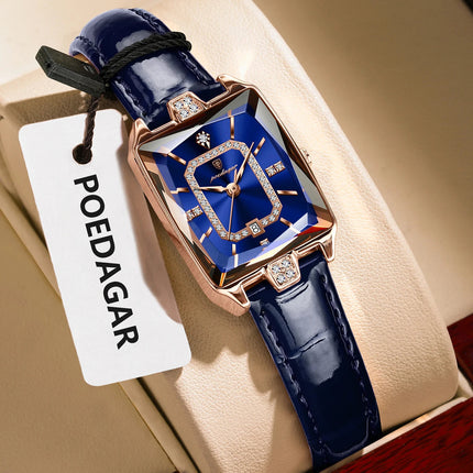 POEDAGAR Rettangolo Orologi da donna di lusso Impermeabile Data Orologio da donna in pelle Elegante orologio da polso da donna al quarzo moda Reloj regalo platinumshop