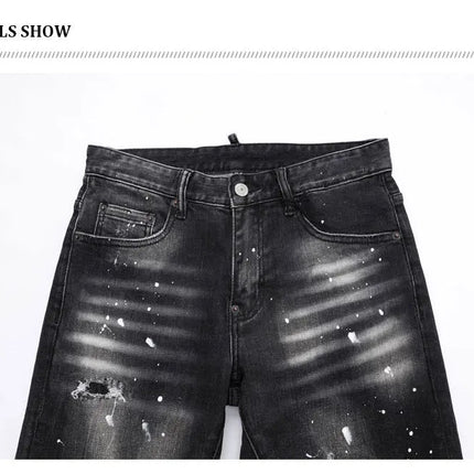 Street Designer Fashion Men Jeans High Quality Retro Black Gray Stretch Slim Fit Ripped Jeans Men Brand Vintage Y2K Denim Pants PlatiNum