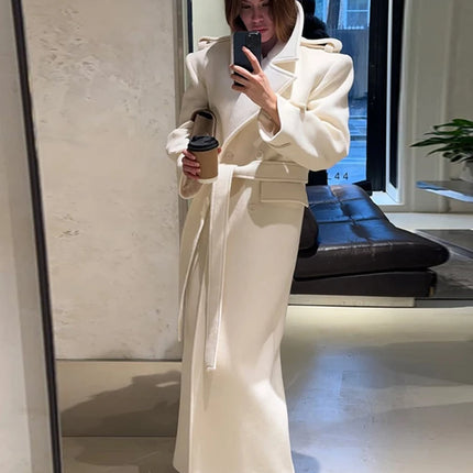Fashion Solid Women's Wool Coat Lapel Double Breasted Button Long Sleeves Loose Coat Chic 2026 Autumn Winter New Street Wear