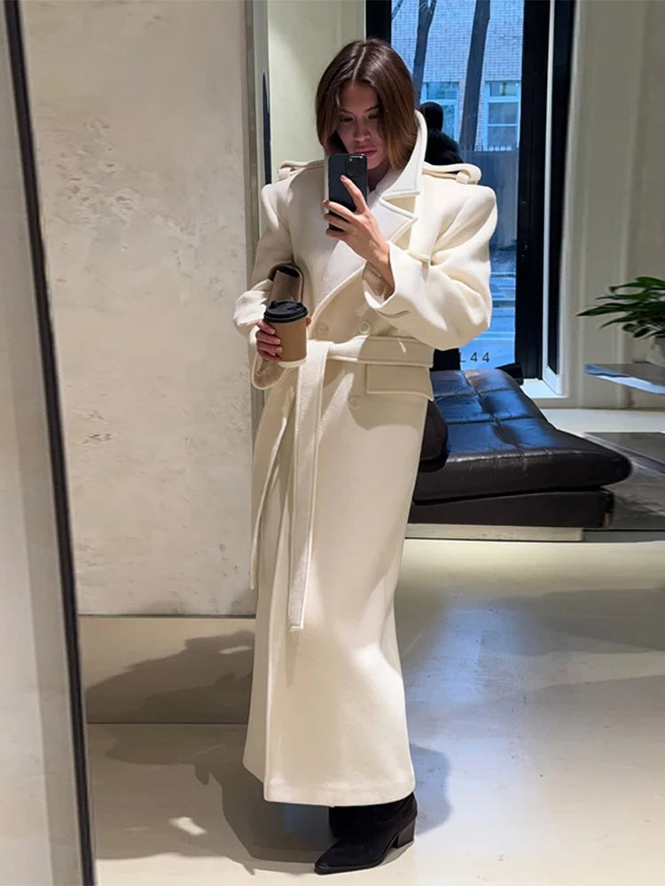 Fashion Solid Women's Wool Coat Lapel Double Breasted Button Long Sleeves Loose Coat Chic 2026 Autumn Winter New Street Wear