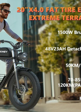 Bicicletta Elettrica KICKWEY K7 Peak 1500W 48V 18.2Ah con Pneumatici Larghi Fuoristrada 20x4.0, Cambio a 7 Velocità, Consegna Rapida, Velocità Massima di 55 Km/h e Autonomia di 100 Km