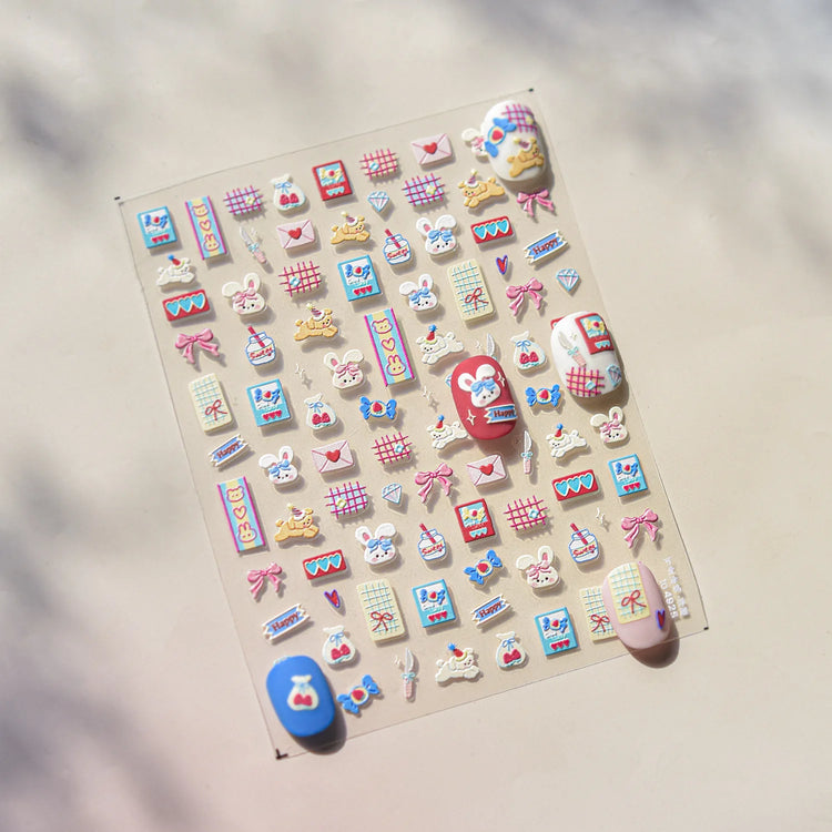 1Pcs 5D Graffiti Kitten Puppy Nail Art Sticker Lovely Lines Animal Cat Embossed Nail Slider Self-Adhesive Cat/Dog Manicure Decal
