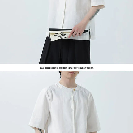 Camicie in Lino Stile Cinese per Uomo, Top Retrò Comodo Stile Tang, Camicie a Maniche Corte Tinta Unita per Kung Fu e Tai Chi