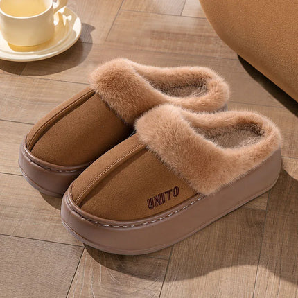 Comwarm Winter Furry Women's Slippers Anti-slip Indoor Slides Thick Sole Cotton Slides Fuzzy Cozy Warm Outdoor Women's Slippers