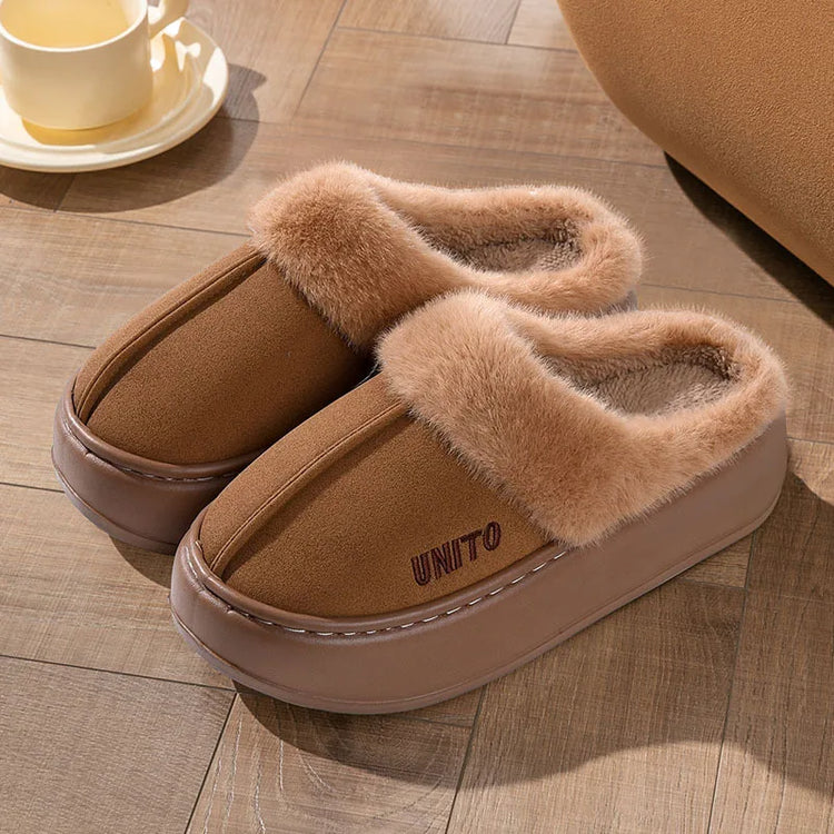 Comwarm Winter Furry Women's Slippers Anti-slip Indoor Slides Thick Sole Cotton Slides Fuzzy Cozy Warm Outdoor Women's Slippers