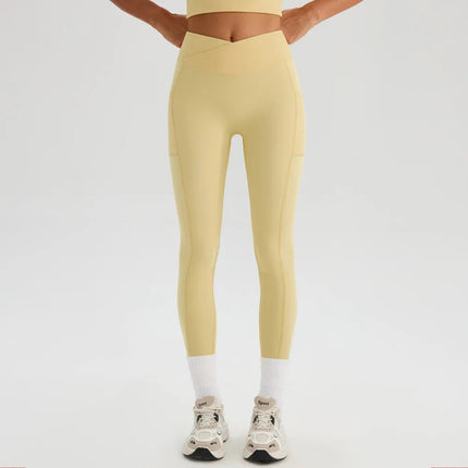 Women Gym Sports Leggings Workout Yoga Pants With Pockets High Waist Tights Fitness Pants Outdoors Running Training Trousers PlatiNum