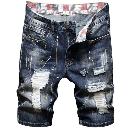 2025 Estate Nuovi Uomini di Modo Graffiti Strappati Jeans Corti Casual Sottile Foro Grande Stile Retro Pantaloncini di Jeans Maschile Vestiti di Marca