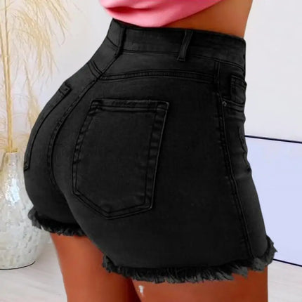 2025 Pantaloncini da donna con bordo strappato effetto consumato retrò Vita alta lavati Tasche laterali slim fit con sollevamento del sedere Pantaloni corti da festa casual da club