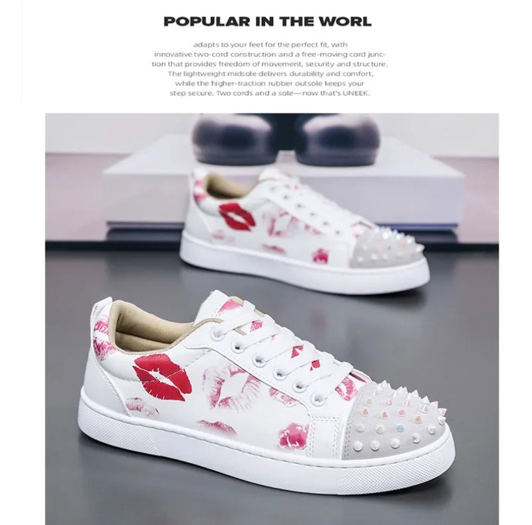 Fashion Trend Couples Casual Sneakers Red Sole Rivet Board Shoes for Men High Quality Man's Leather Sneakers for Men Women Shoes