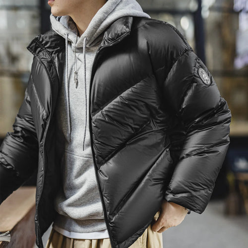 Maden Piumino da uomo in piumino d'anatra bianco al 90% Colletto alla coreana nero Piumino corto trapuntato Cappotto termico per l'inverno streetwear